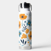 Geel Blauw  Bloemen Naam toevoegen Waterfles (Voorkant)