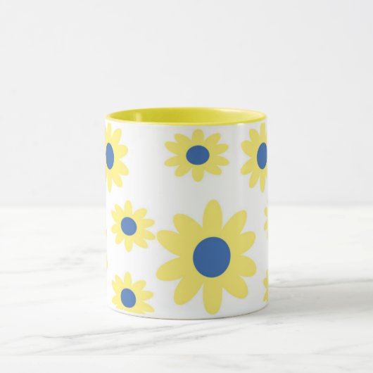 Geel Blauw Bloemen Patroon Mok (Midden)