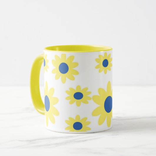 Geel Blauw Bloemen Patroon Mok (Voorkant links)