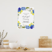 Geel Blauw Bloemen Unplugged Trouwceremonie Teken Poster (Keuken)
