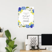 Geel Blauw Bloemen Unplugged Trouwceremonie Teken Poster (Thuiskantoor)