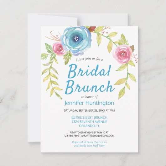  Geel Blauw Bloemen Vrijgezellenfeest Brunch Kaart (Voorkant)