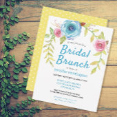  Geel Blauw Bloemen Vrijgezellenfeest Brunch Kaart