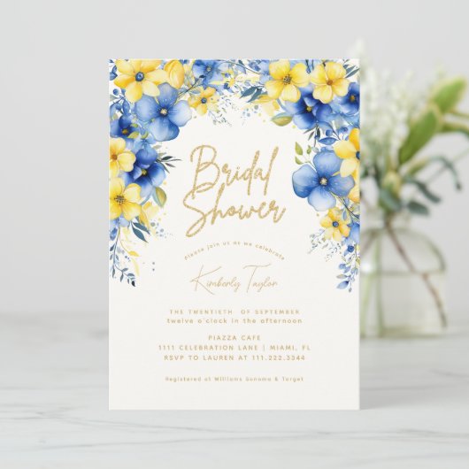 Geel Blauw Bloemen Vrijgezellenfeest Kaart (Staand voorkant)