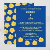 Geel Blauw Bloemmotief Elegant Klasse Trouwfeest Kaart (Voorkant / Achterkant)