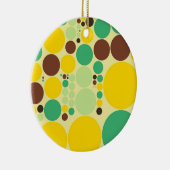 Geel, blauw, bruin pokadots patroon keramisch ornament (Rechts)