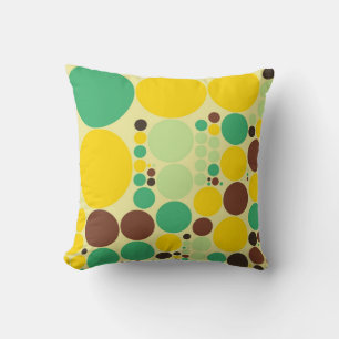 geel, blauw, bruine pookadots patroon kussen