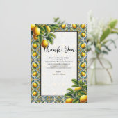 Geel Blauw Capri Lemon Mediterraan Dank u Kaart (Staand voorkant)