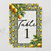 Geel Blauw Capri Lemon Mediterraan Tafelnummer (Voorkant / Achterkant)