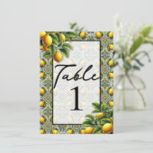 Geel Blauw Capri Lemon Mediterraan Tafelnummer (Staand voorkant)