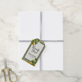 Geel Blauw Capri Lemon Mediterraan Tegel Huwelijk Cadeaulabel (Met Touw)