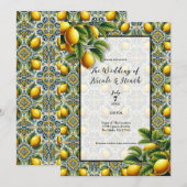 Geel Blauw Capri Lemon Mediterraan Tegel Huwelijk Kaart (Voorkant / Achterkant)