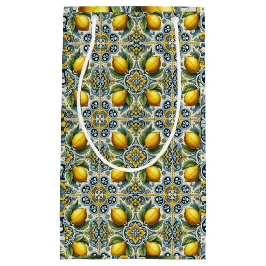 Geel Blauw Capri Lemon Mediterraan Tegel Huwelijk Klein Cadeauzakje (Voorkant)