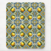 Geel Blauw Capri Lemon Mediterraan Tegel Patroon Muismat (Voorkant)