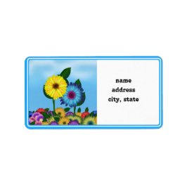 Geel & Blauw Cartoon Zonnebloemen Etiket