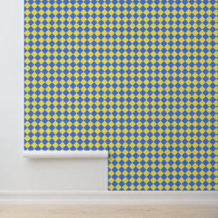 Geel Blauw Checker Diamant Patroon Behang