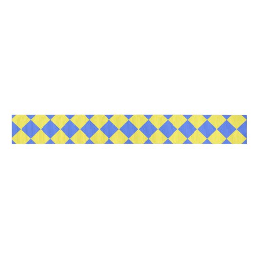 Geel Blauw Checker Diamant Patroon Grosgrain Lint (Voorkant)