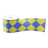 Geel Blauw Checker Diamant Patroon Grosgrain Lint (Spoel)