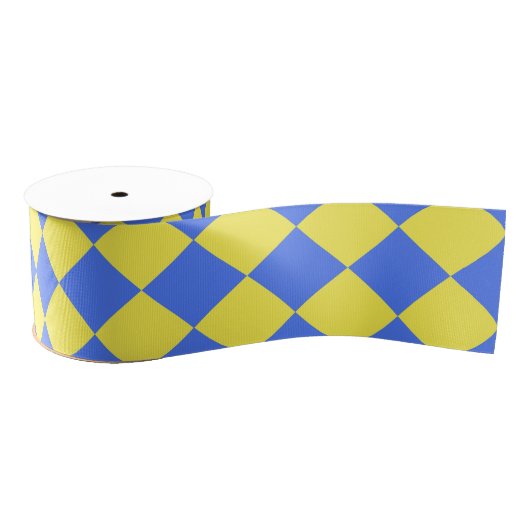 Geel Blauw Checker Diamant Patroon Grosgrain Lint (Spoel)