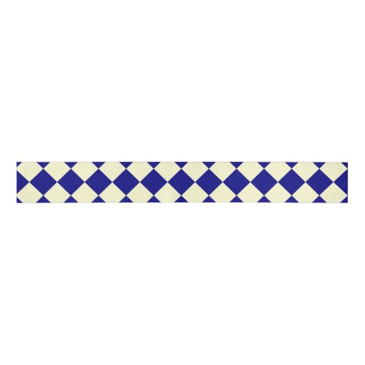 Geel Blauw Checker Diamant Patroon Grosgrain Lint (Voorkant)