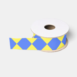 Geel Blauw Checker Diamant Patroon Grosgrain Lint
