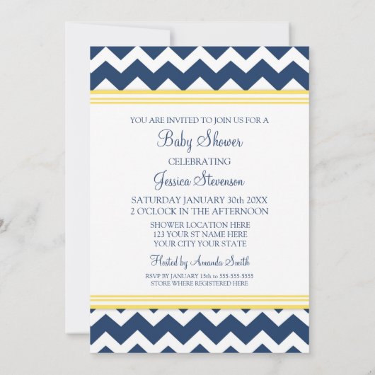 Geel blauw Chevron Custom Baby Shower Invitaties Kaart (Achterkant)