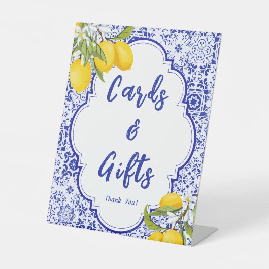 Geel Blauw Citroen Vrijgezellenfeest Kaarten & Ges Reclamebord Met Voetstuk (Voorkant)