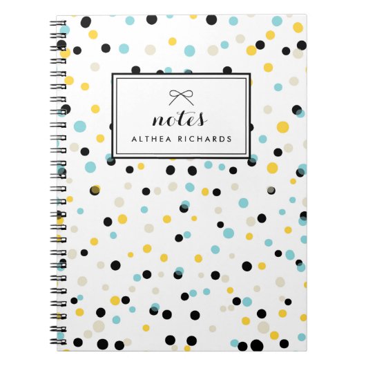 Geel & Blauw Confetti Stippen Patroon Gepersonalis Notitieboek (Voorkant)
