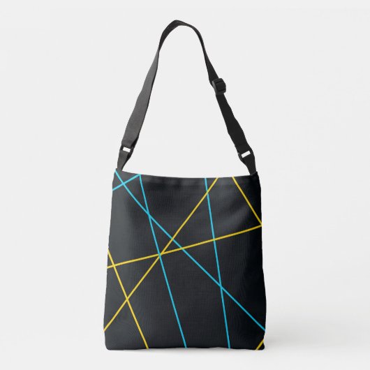 Geel, blauw, cool, trendy, stedelijk, moderne lijn crossbody tas (Achterkant)