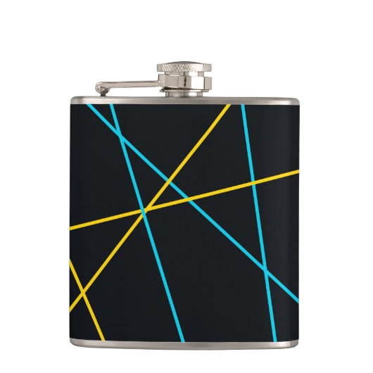 Geel, blauw, cool, trendy, stedelijk, moderne lijn heupfles (Voorkant)