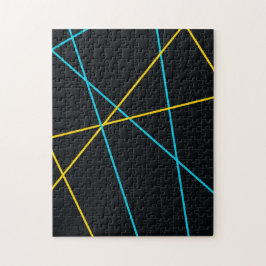 Geel, blauw, cool, trendy, stedelijk, moderne lijn legpuzzel
