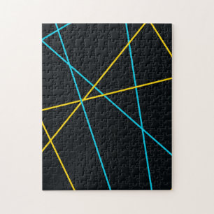 Geel, blauw, cool, trendy, stedelijk, moderne lijn legpuzzel