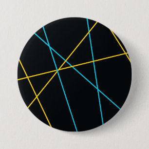 Geel, blauw, cool, trendy, stedelijk, moderne lijn ronde button 7,6 cm