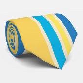 Geel, Blauw, Crème Retro Gestreepte Das (Opgerold)