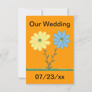 Geel & Blauw Daisy Bloemen Huwelijksuitnodigingen Kaart
