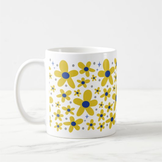 Geel & Blauw Daisy Bloempatroon Koffiemok (Links)