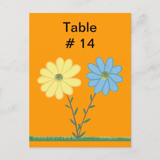 Geel & Blauw Daisy Flowers Tafelnummer Briefkaarte (Voorkant)