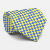 Geel Blauw Diamant Schachbrett Motief Stropdas (Opgerold)