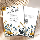 Geel Blauw Elegant Wildflower Bruiloft Save The Date