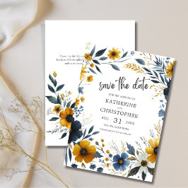 Geel Blauw Elegant Wildflower Bruiloft Save The Date