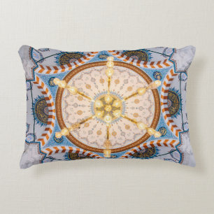 Geel, blauw en geel plafondontwerp accent kussen
