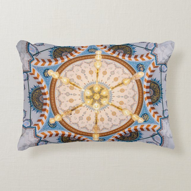 Geel, blauw en geel plafondontwerp accent kussen (Voorkant)