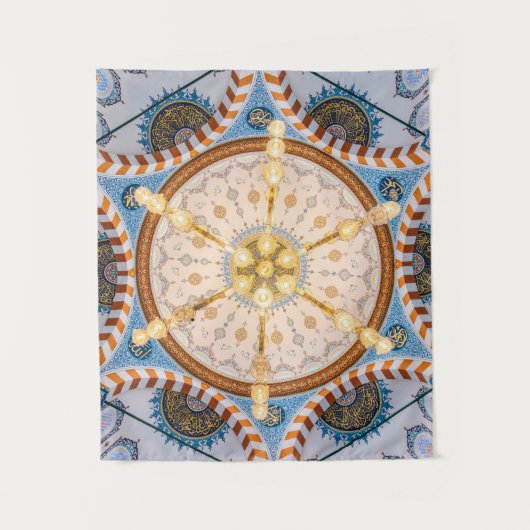 Geel, blauw en geel plafondontwerp wandkleed (Voorkant)