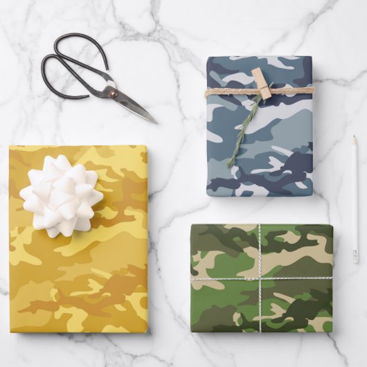 Geel, blauw en gras Groen Camouflage Inpakpapier Vel (Voorkant)