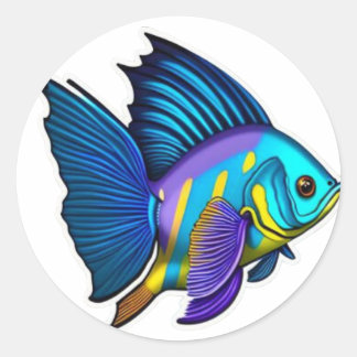 Geel, blauw en Paars Angel Fish Classic Round S Ronde Sticker
