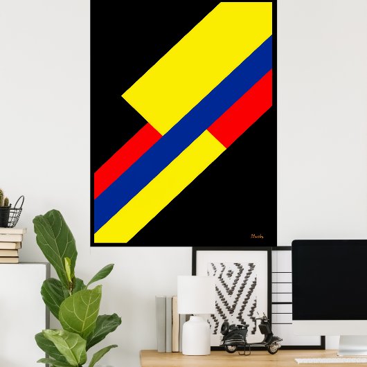 Geel, blauw en rood diagonaal Bauhaus-ontwerp Poster (Thuiskantoor)