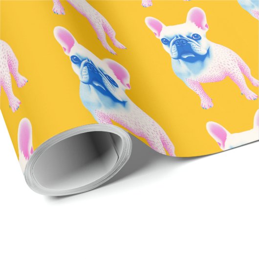 Geel Blauw en Roze Franse Bulldog Art Cadeaupapier (Rol Hoek)