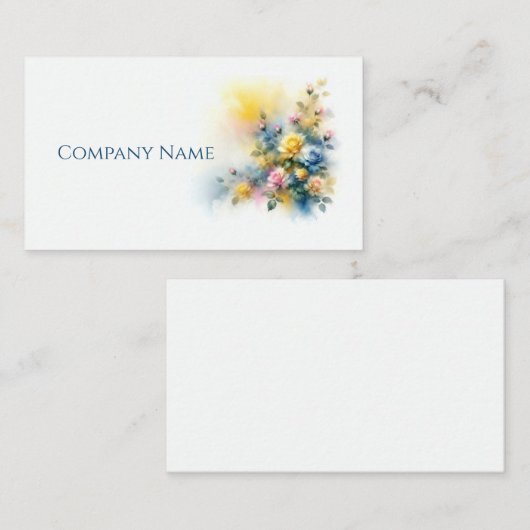 Geel, Blauw, en Roze Rozen Boeket Waterverf Visitekaartje (Voorkant / Achterkant)
