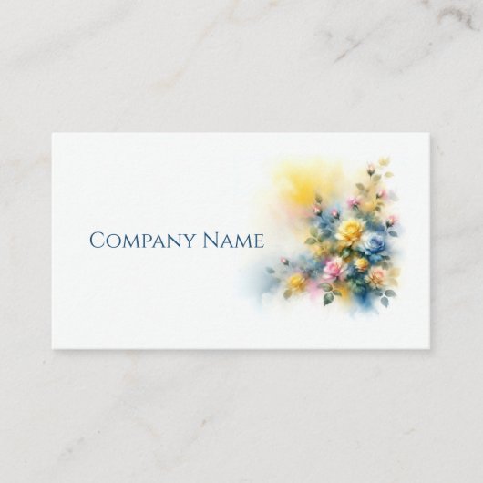 Geel, Blauw, en Roze Rozen Boeket Waterverf Visitekaartje (Voorkant)