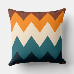 Geel, blauw en Turquoise Chevron Patroon Kussen